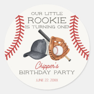 Baseball Little Rookie Home Run Birthday Party Classic Round Sticker