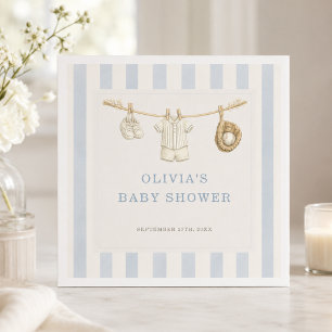 Baseball Little Rookie Stripes Baby Shower Party Napkins