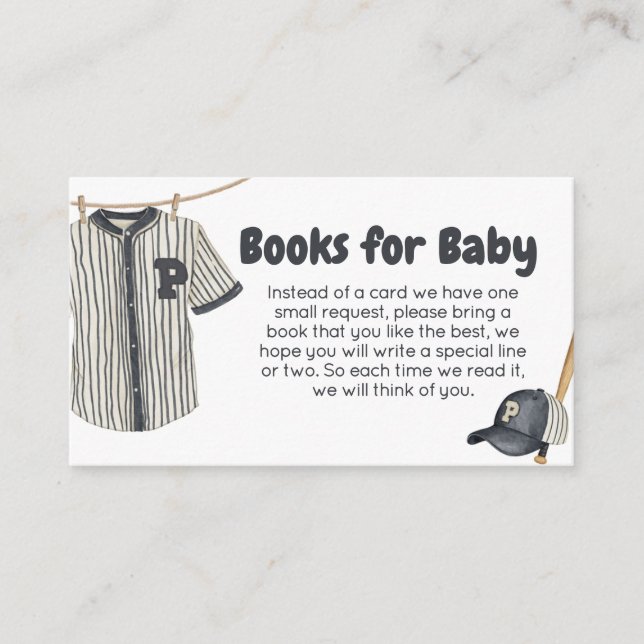 Baseball Little Slugger Baby Shower Books for Baby Enclosure Card (Front)