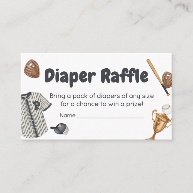 Baseball Little Slugger Baby Shower Diaper Raffle Enclosure Card (Front)