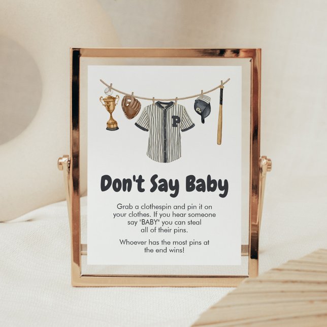 Baseball Little Slugger Baby Shower Don't Say Baby Poster (Baseball Little Slugger Clothesline Baby Shower Don't Say Baby Sign)