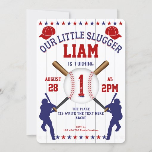 Baseball, Little Slugger, Boy 1st Birthday Invitation | Zazzle