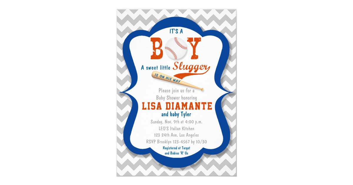 Baseball Little Slugger Boy Baby Shower Invitation Zazzle Com