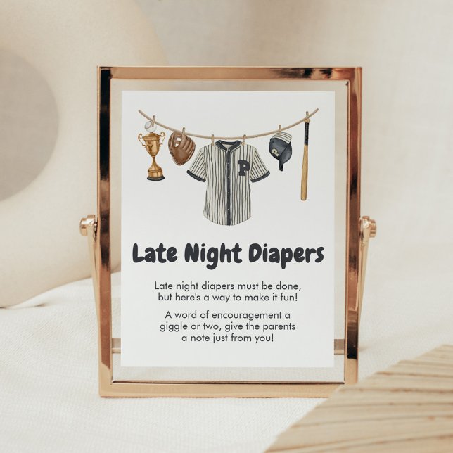 Baseball Little Slugger Late Night Diapers Poster (Baseball Little Slugger Clothesline Baby Shower Late Night Diapers Sign)
