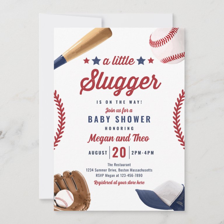 Baseball Little Slugger On The Way Baby Shower  Invitation