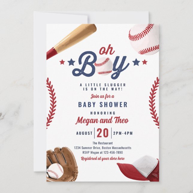 Baseball Little Slugger On The Way Baby Shower  Invitation (Front)