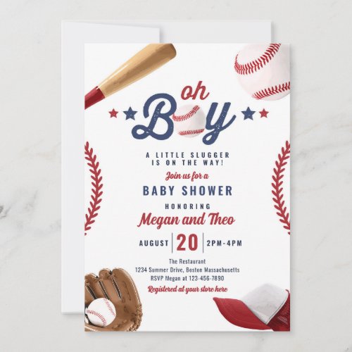 Baseball Little Slugger On The Way Baby Shower  Invitation