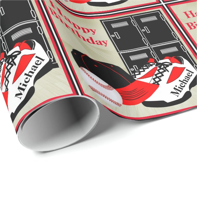 Baseball Locker Room Personalized Birthday Gift Wrapping Paper (Roll Corner)