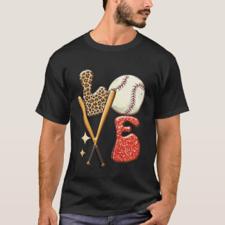 Baseball LOVE Baller Mom Leopard Print Softball Ga T-Shirt