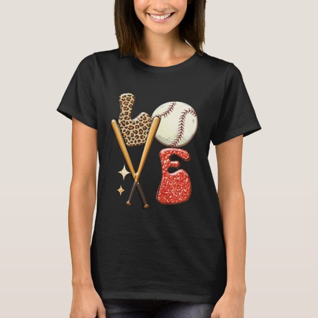 Baseball LOVE Baller Mom Leopard Print Softball Ga T-Shirt (Front)