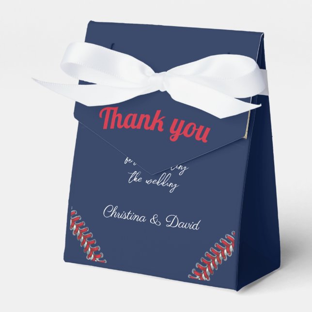 Baseball Love Dark Navy Sports Wedding Favor Boxes (Front Side)