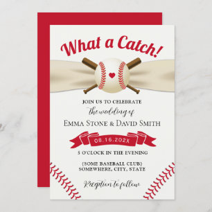 Baseball Love Elegant Sports Wedding Red Invitation