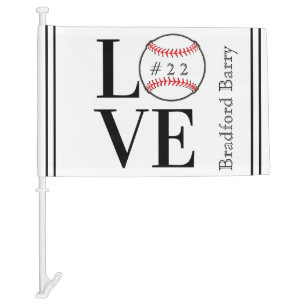 Baseball LOVE: Personalized add name, and number C Car Flag