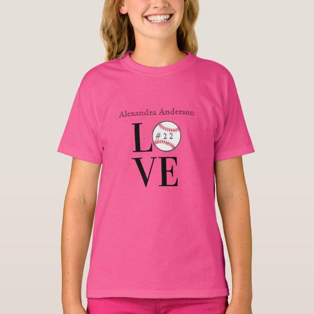 Baseball LOVE: Personalized add name, and number  T-Shirt (Front)