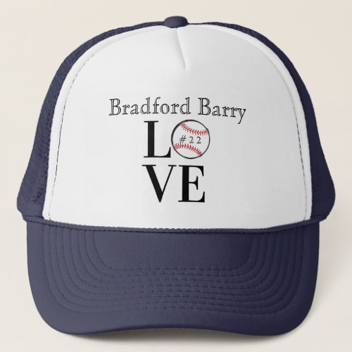Baseball LOVE Personalized add name and number Trucker Hat