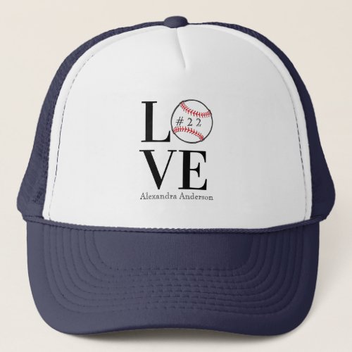 Baseball LOVE Personalized add name and number Trucker Hat