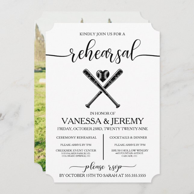 Baseball Love Rehearsal Dinner Invitation (Front/Back)