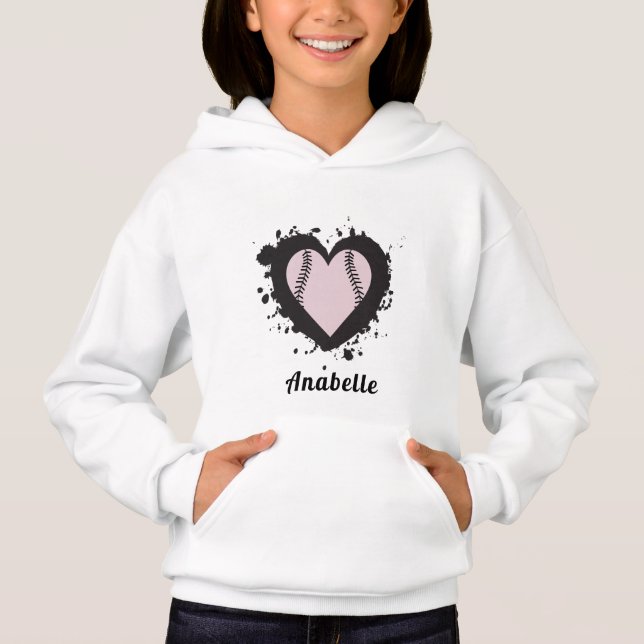 Baseball Love Romantic Heart Cute Girly Sport Name Hoodie (Front)