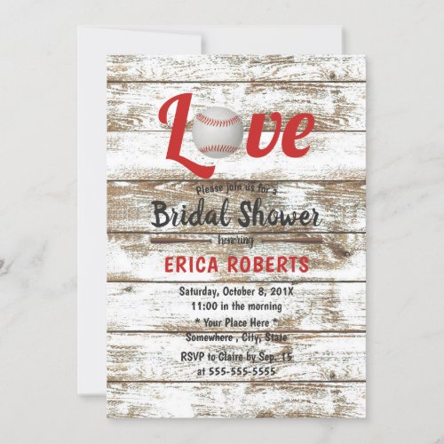 Baseball Love Rustic Sports Wedding Bridal Shower Invitation