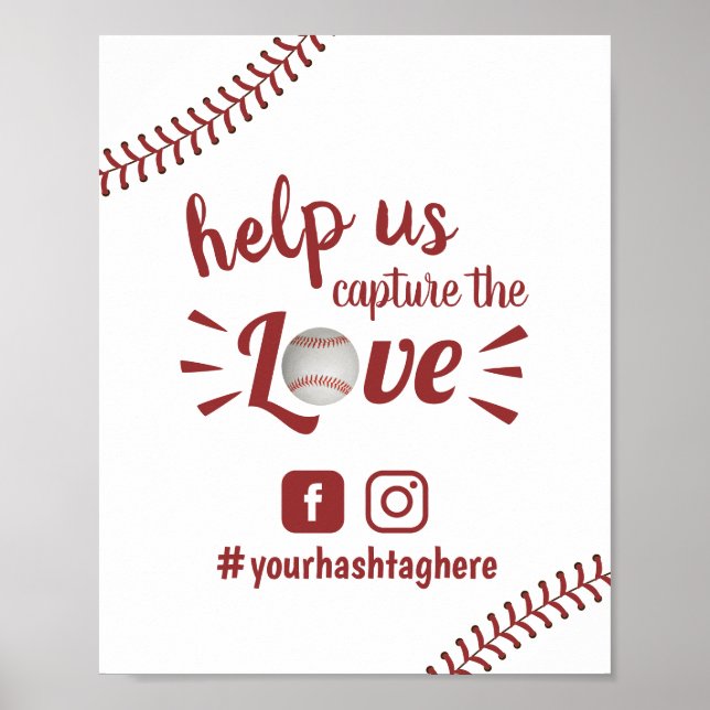 Baseball Love Sports Wedding Social Media Hashtag Poster (Front)