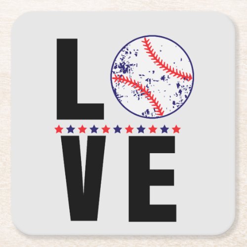 Baseball Love Typography Square Paper Coaster