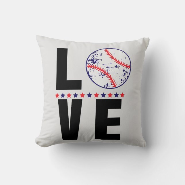 Baseball Love Typography Throw Pillow (Front)