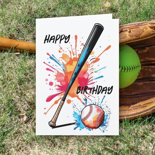 Baseball Lovers Bat  Ball Splash Birthday  Card