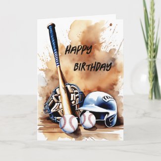 Baseball Lovers Watercolor Splash Birthday  Card