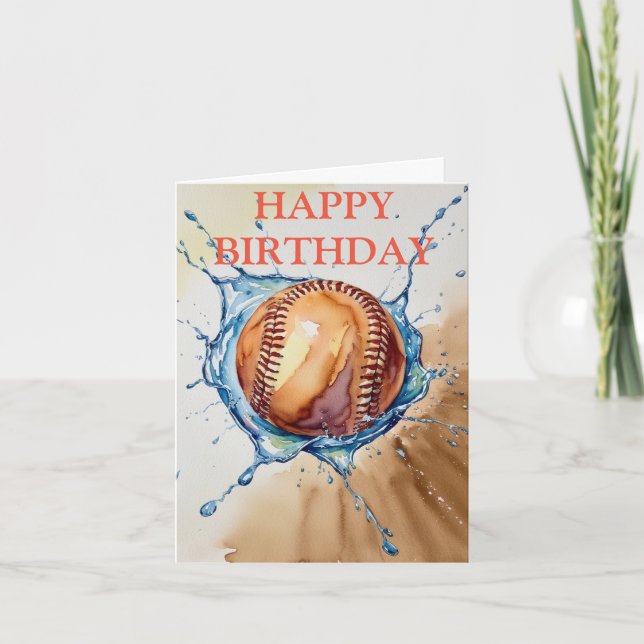 Baseball Lovers Watercolor Splash Birthday Card (Front)