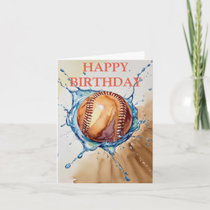 Baseball Lovers Watercolor Splash Birthday Card