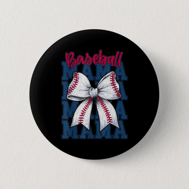 Baseball Mama Coquette Bow Game Day Baseball Mom M Button (Front)