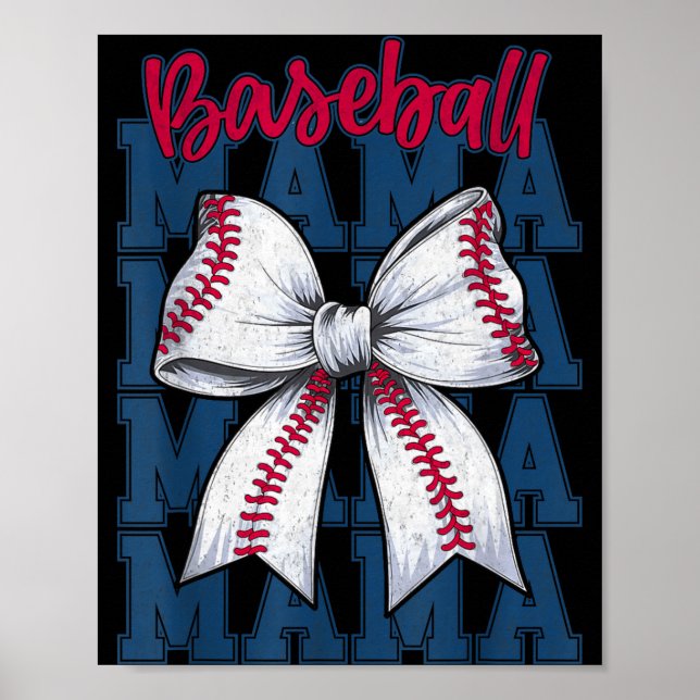 Baseball Mama Coquette Bow Game Day Baseball Mom M Poster (Front)