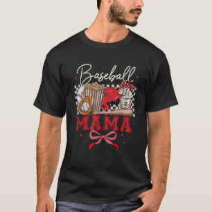 Baseball Mama Coquette Bow Game Day Baseball Mom M T-Shirt