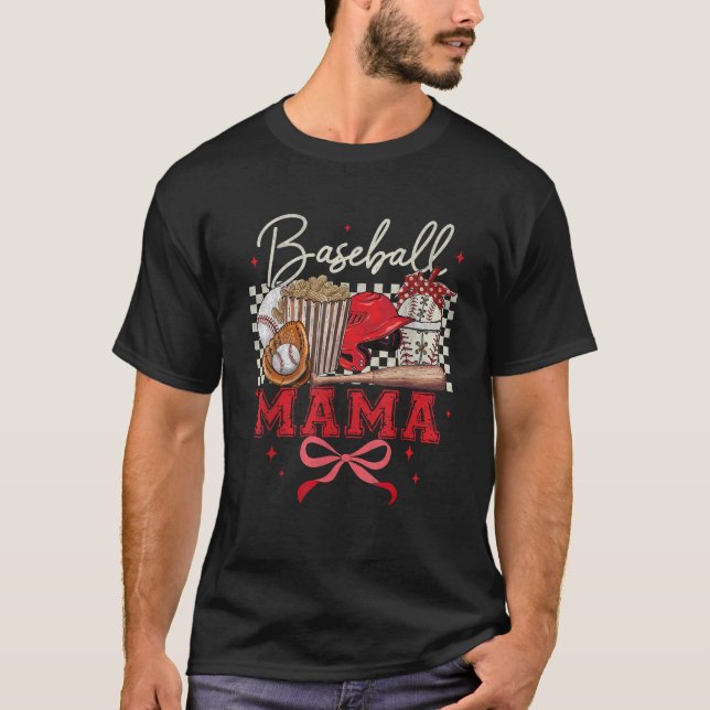Baseball Mama Coquette Bow Game Day Baseball Mom M T-Shirt (Front)