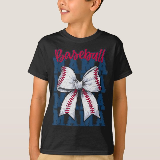 Baseball Mama Coquette Bow Game Day Baseball Mom M T-Shirt (Front)