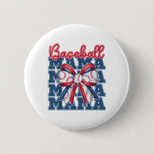 Baseball Mama Coquette Bow Sport Mom Mothers Day Button