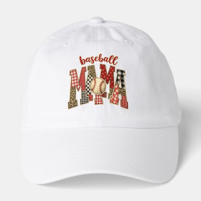 Baseball Mama Leopard Buffalo Plaid Patchwork Hat (Front)