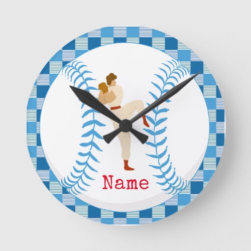 Baseball man is playing or baseball boy blue  round clock