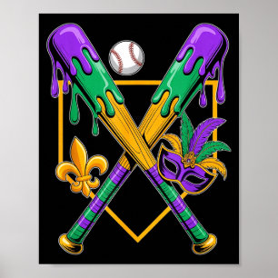 Baseball Mardi Gras Carnival Party Illustration Poster