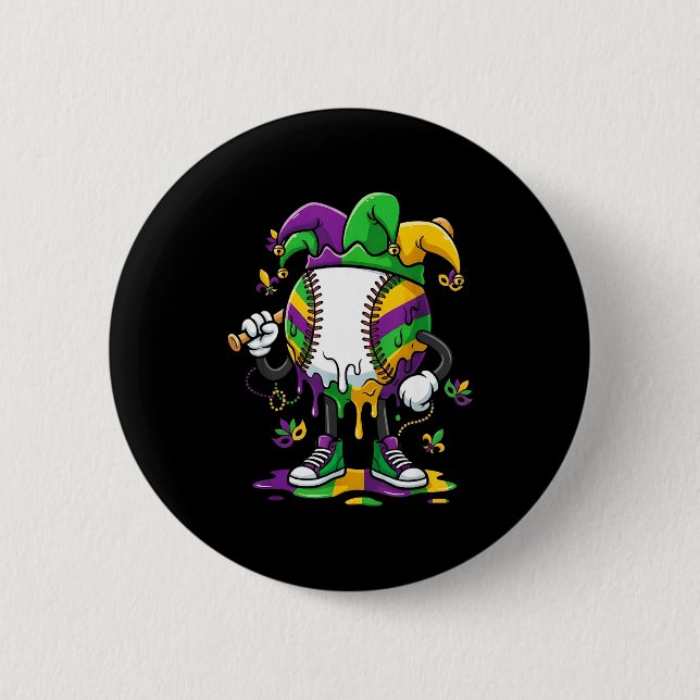 Baseball Mardi Gras Carnival Party Mask Ice Cream  Button (Front)