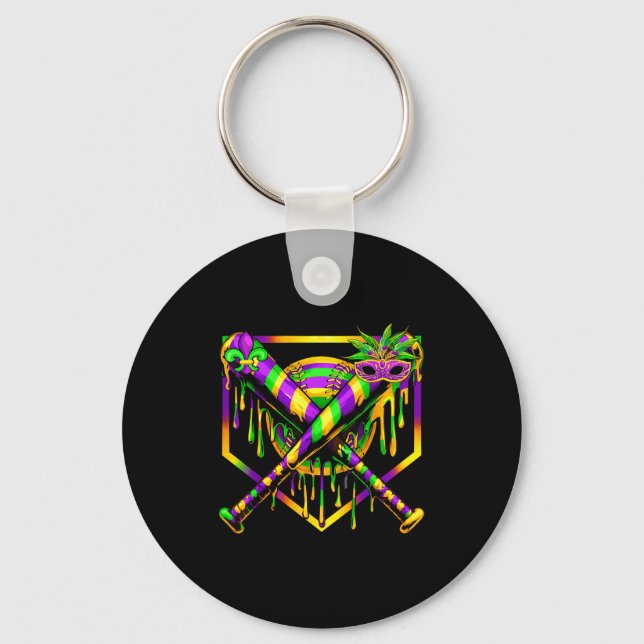 Baseball Mardi Gras Carnival Party Mask Ice Cream  Keychain (Front)