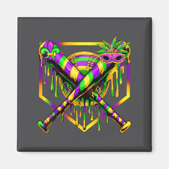 Baseball Mardi Gras Carnival Party Mask Ice Cream  Magnet (Front)