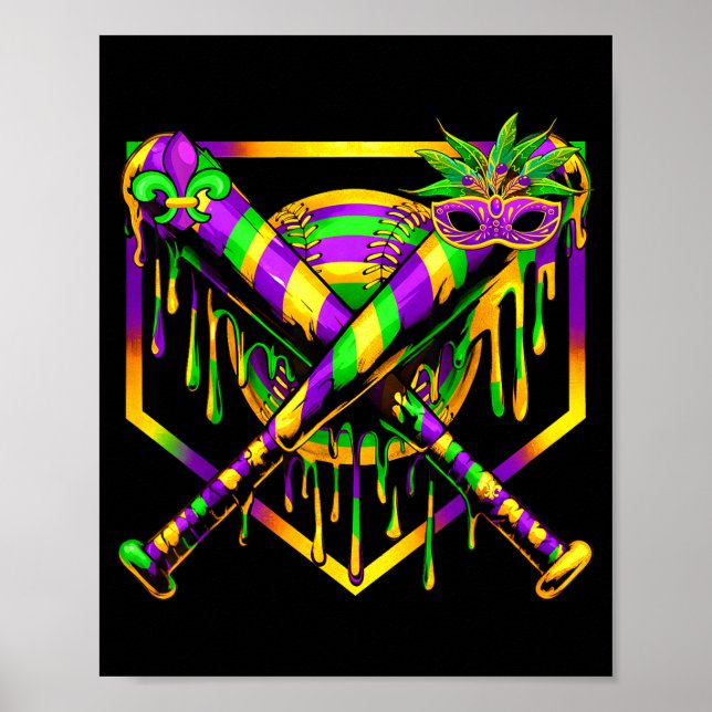 Baseball Mardi Gras Carnival Party Mask Ice Cream  Poster (Front)