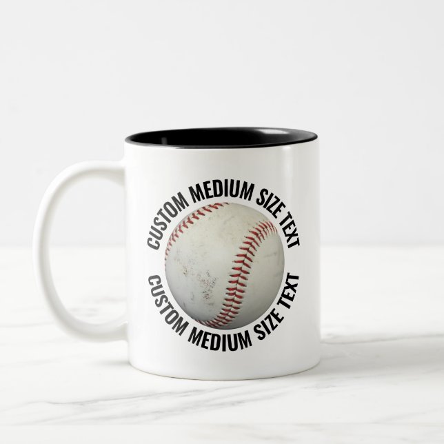 Baseball & Medium Text BLACK 11oz Custom Two-Tone Coffee Mug (Left)