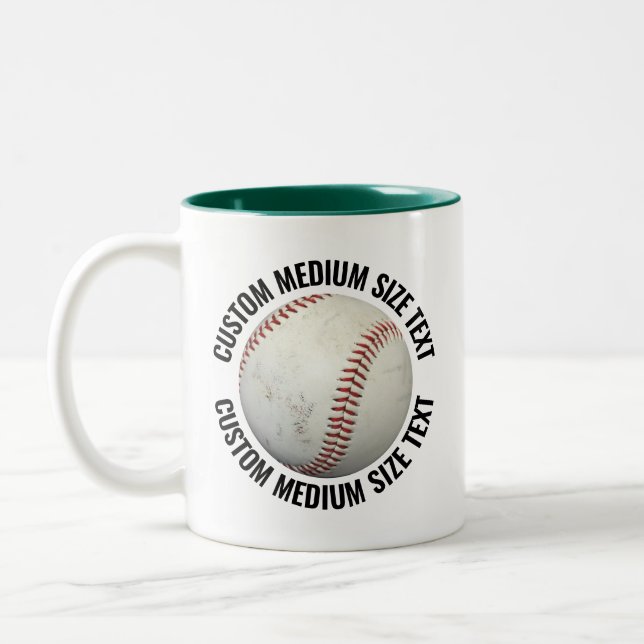 Baseball & Medium Text HUNTER GREEN 11oz Custom Two-Tone Coffee Mug (Left)