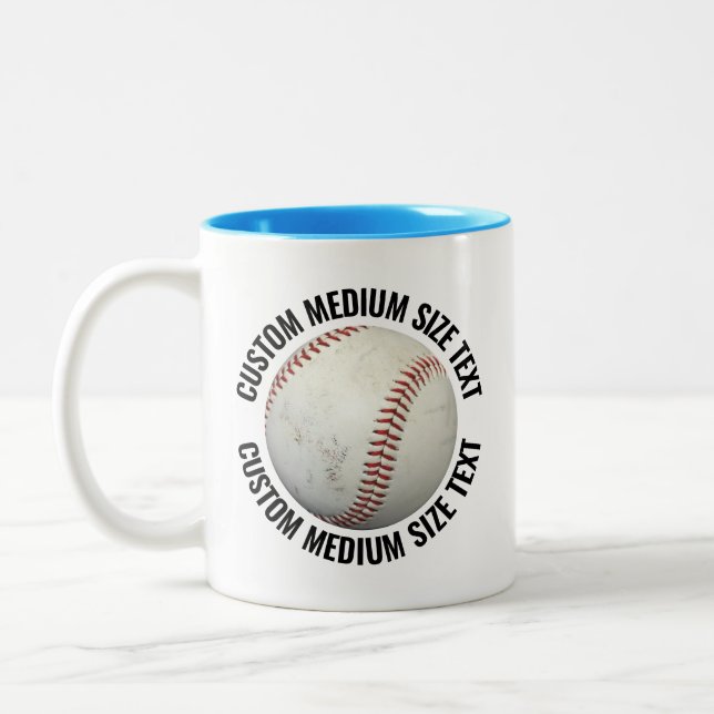 Baseball & Medium Text LIGHT BLUE 11oz Custom Two-Tone Coffee Mug (Left)