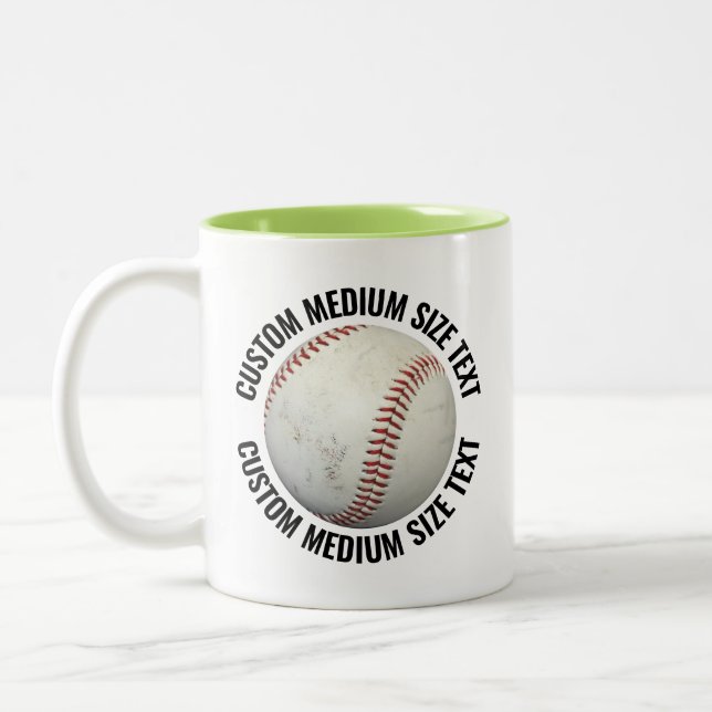 Baseball & Medium Text LIME GREEN 11oz Custom Two-Tone Coffee Mug (Left)