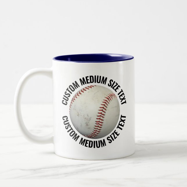 Baseball & Medium Text NAVY BLUE 11oz Custom Two-Tone Coffee Mug (Left)