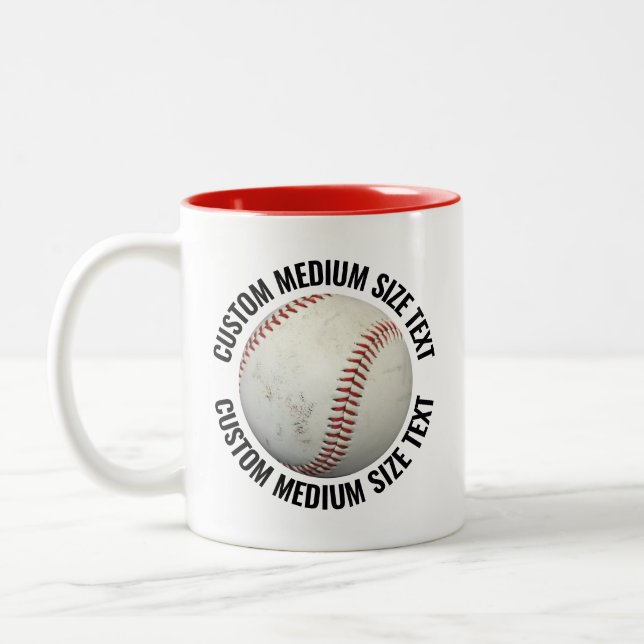 Baseball & Medium Text RED 11oz Custom Two-Tone Coffee Mug (Left)