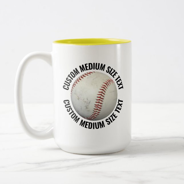 Baseball & Medium Text YELLOW 15oz Custom Two-Tone Coffee Mug (Left)